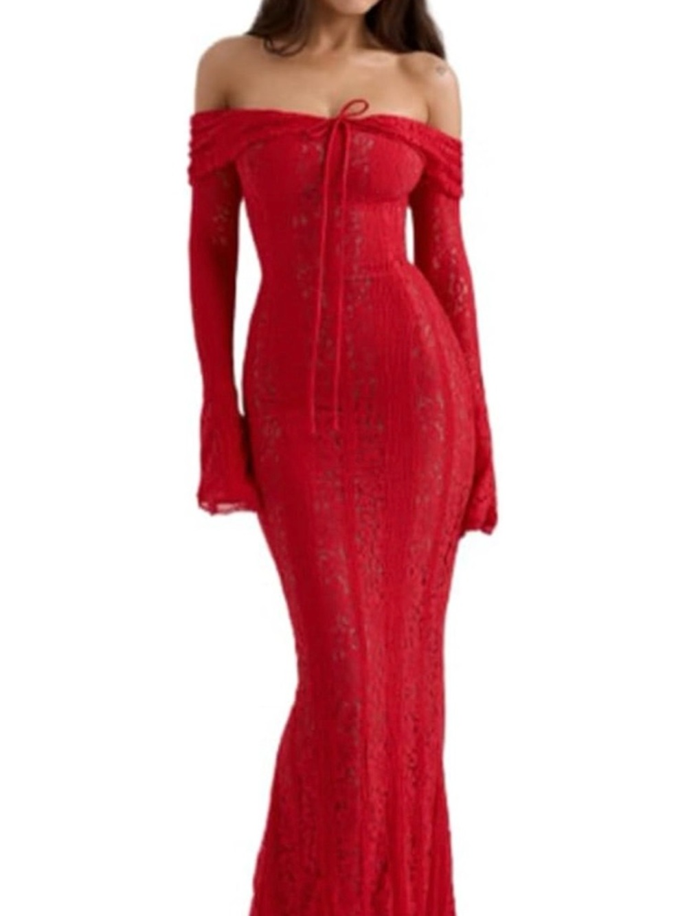 Off-Shoulder Red Lace Mermaid Evening Dress
